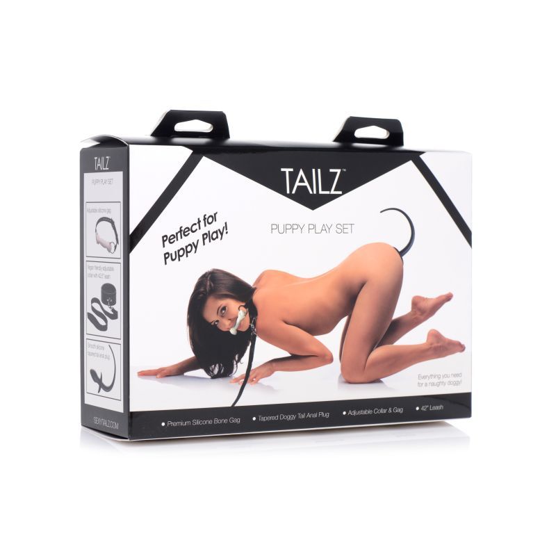 Puppy Play Set incl Gag, Plug and Collar Black