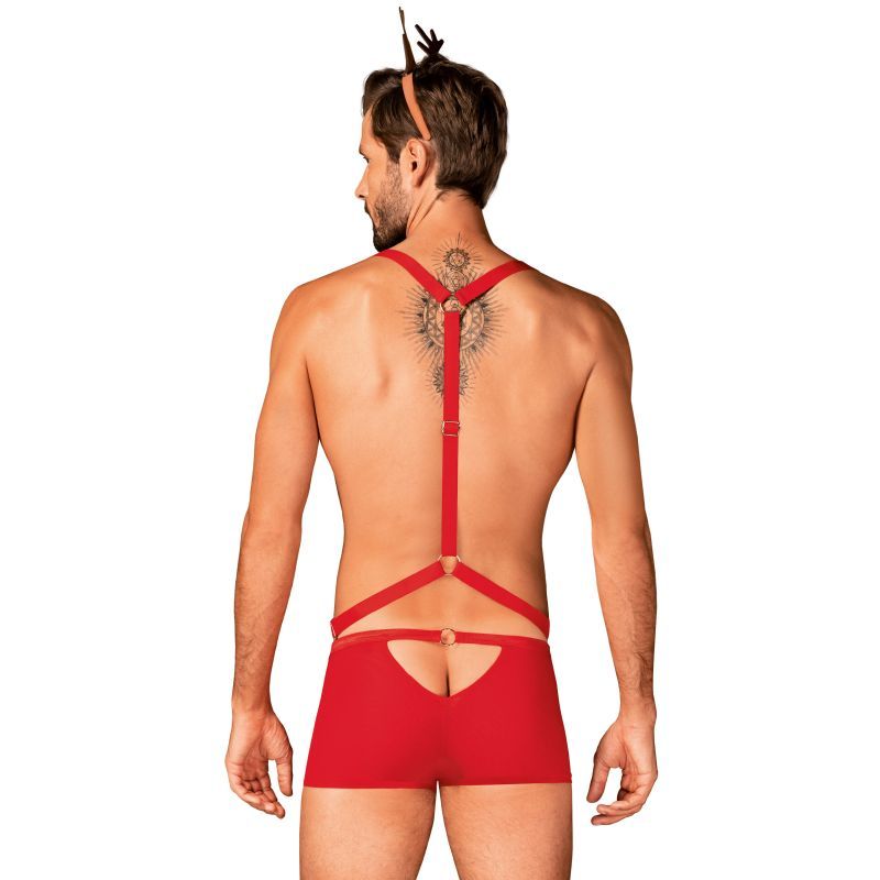 Obsessive Mr. Reindy 3-Piece Men's Lingerie Set – Red Mesh Costume
