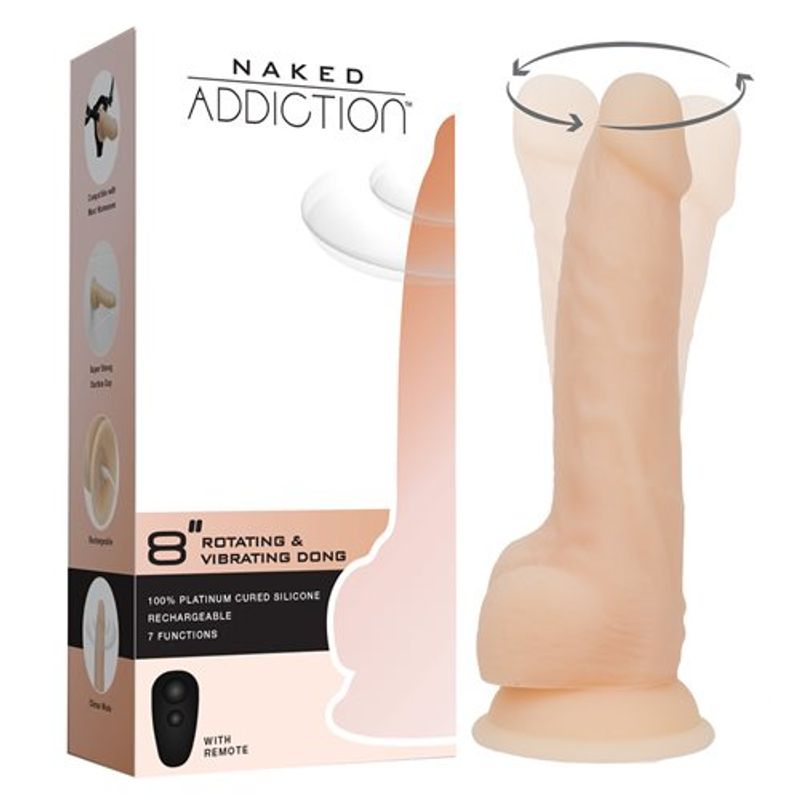 Rotating 8in Vibrating Silicone Dildo w Remote Vanilla