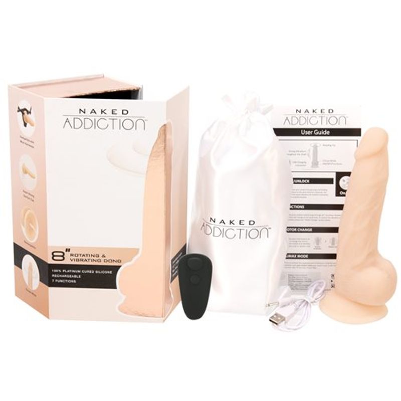 Rotating 8in Vibrating Silicone Dildo w Remote Vanilla