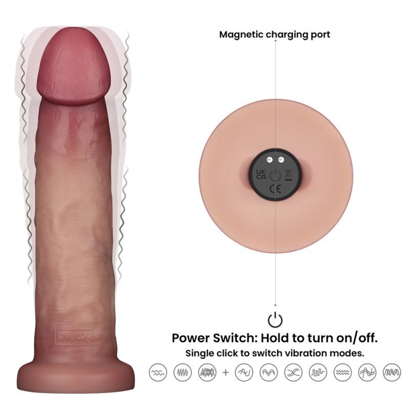 Vibrating Sliding Skin Pro II Silicone Dong 9in