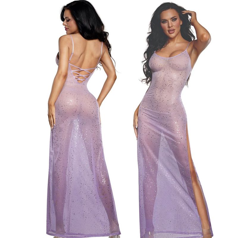 DreamGirl Ombre Glitter Mesh Gown Lilac - Lingerie - Naughty by Nature Adult Store