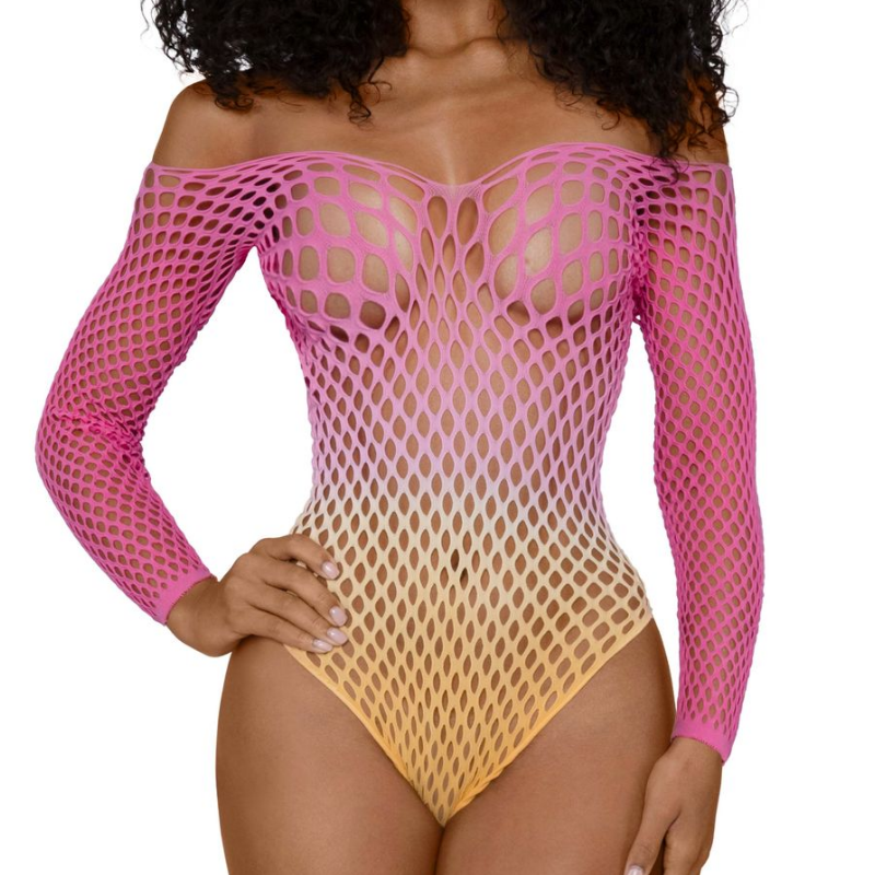 DreamGirl Fishnet Off The Shoulder Ombre Bodysuit