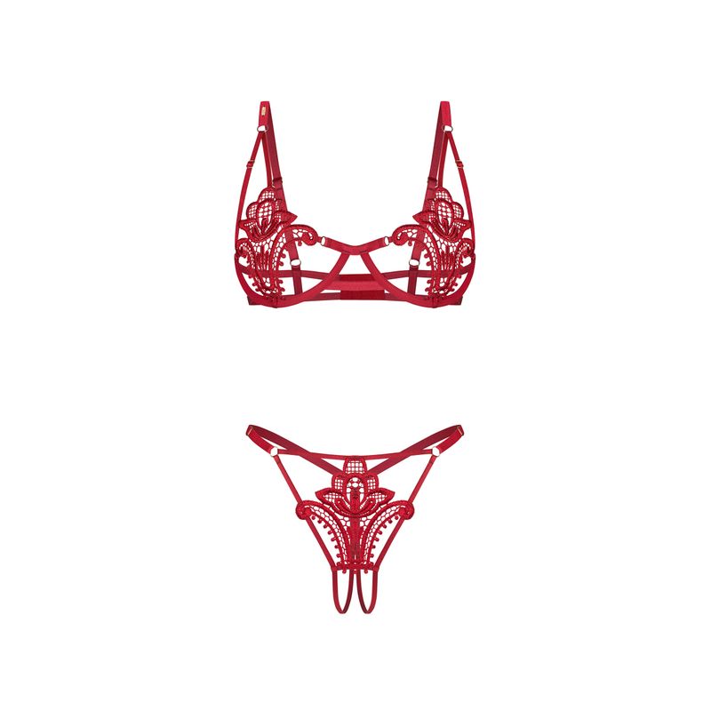 Luise Sublim 2 Pc Bra Panty Crotchless Set Red
