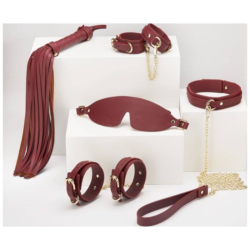 8 Pc Deluxe Bondage Play Kit Burgundy Gold - Adult Toys