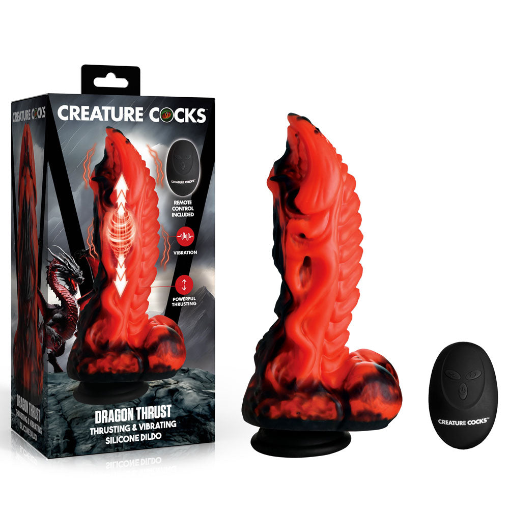Creature Cocks Dragon Thrust Red USB Rechargeable Thrusting Fantasy Dildo Remote