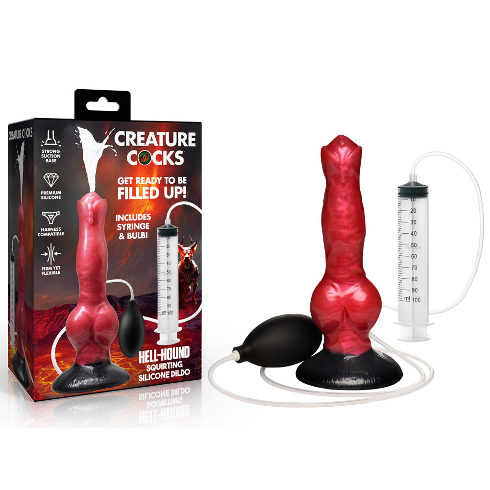 Creature Cocks Hell Hound Squirting Silicone Dildo Red Black 19.8cm