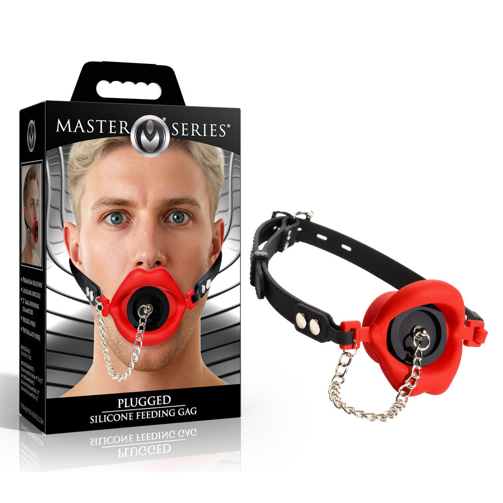 Master Series Red Lips Silicone Feeding Mouth Gag With Plug