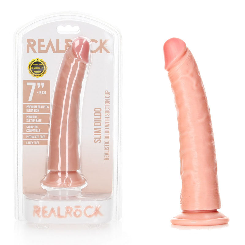 REALROCK Realistic Slim Dildo with Suction Cup - 18cm - Flesh 18 cm (7'') Dong - DONGS