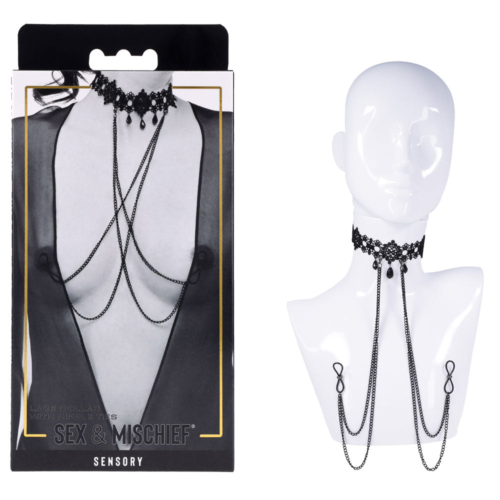Sportsheets Sex & Mischief Lace Collar with Adjustable Nipple Ties