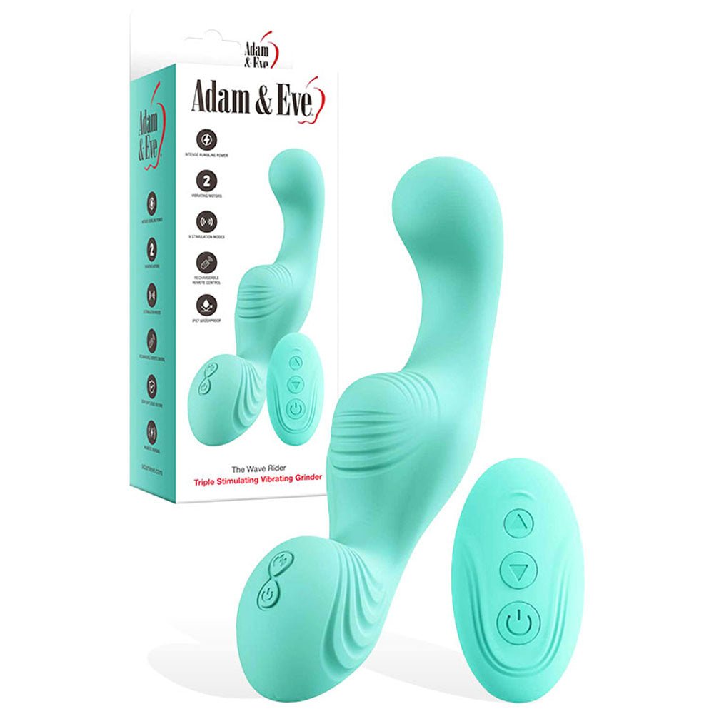Adam & Eve THE WAVE RIDER - Teal USB Rechargeable Triple Stimulating Grinder Pad with Remote Control - STIMULATORS