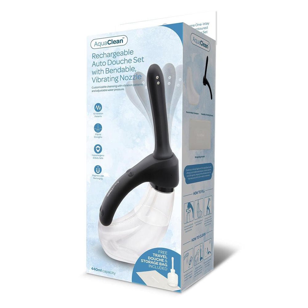 AquaClean Rechargeable Auto Douche Set with Bendable Vibrating Nozzle - 440 ml Capacity with Free Travel Douche Included - HEALTH CARE