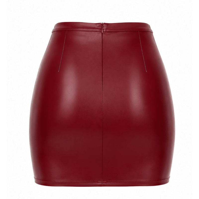 Bordeaux Affair Wet Look Mini Skirt Burgundy - Lingerie