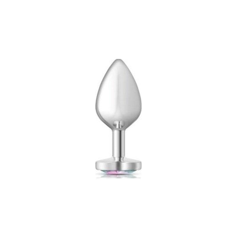 Cheeky Charms Silver Metal Butt Plug w Heart Clear Jewel Medium - Adult Toys
