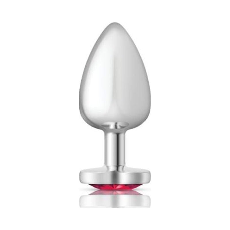 Cheeky Charms Silver Metal Butt Plug w Heart Pink Jewel Large - Adult Toys