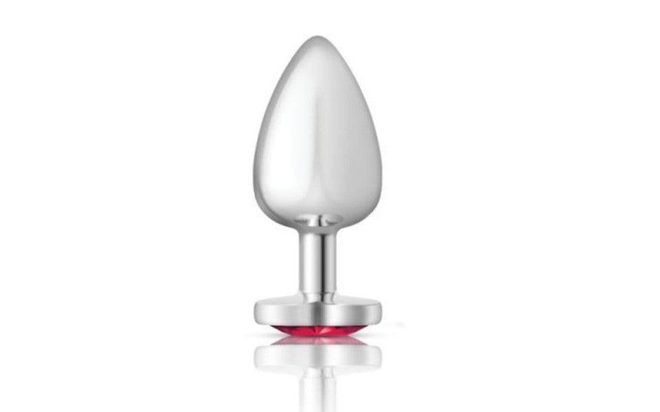 Cheeky Charms Silver Metal Butt Plug w Heart Pink Jewel Large - Adult Toys