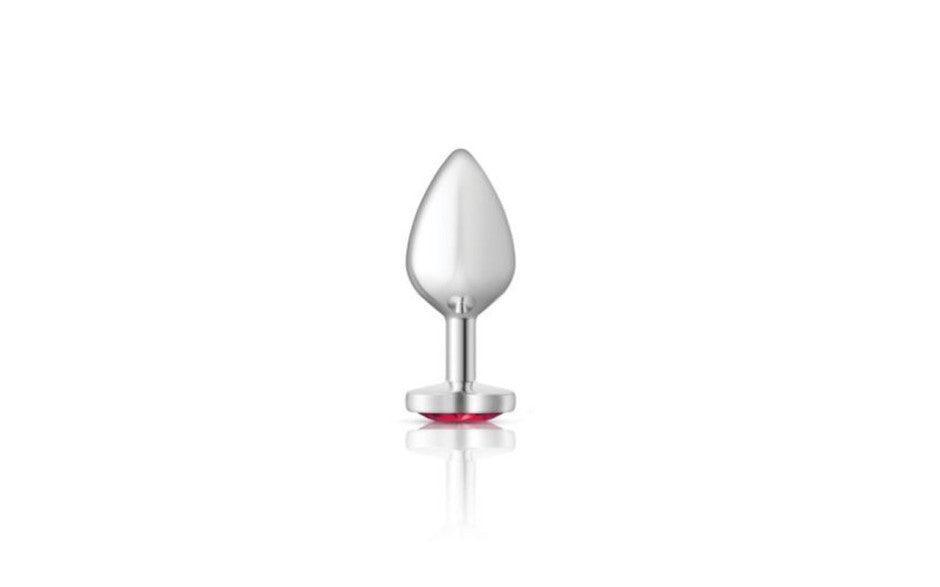 Cheeky Charms Silver Metal Butt Plug w Heart Pink Jewel Medium - Adult Toys