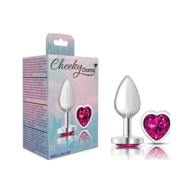 Cheeky Charms Silver Metal Butt Plug w Heart Pink Jewel Small - Adult Toys