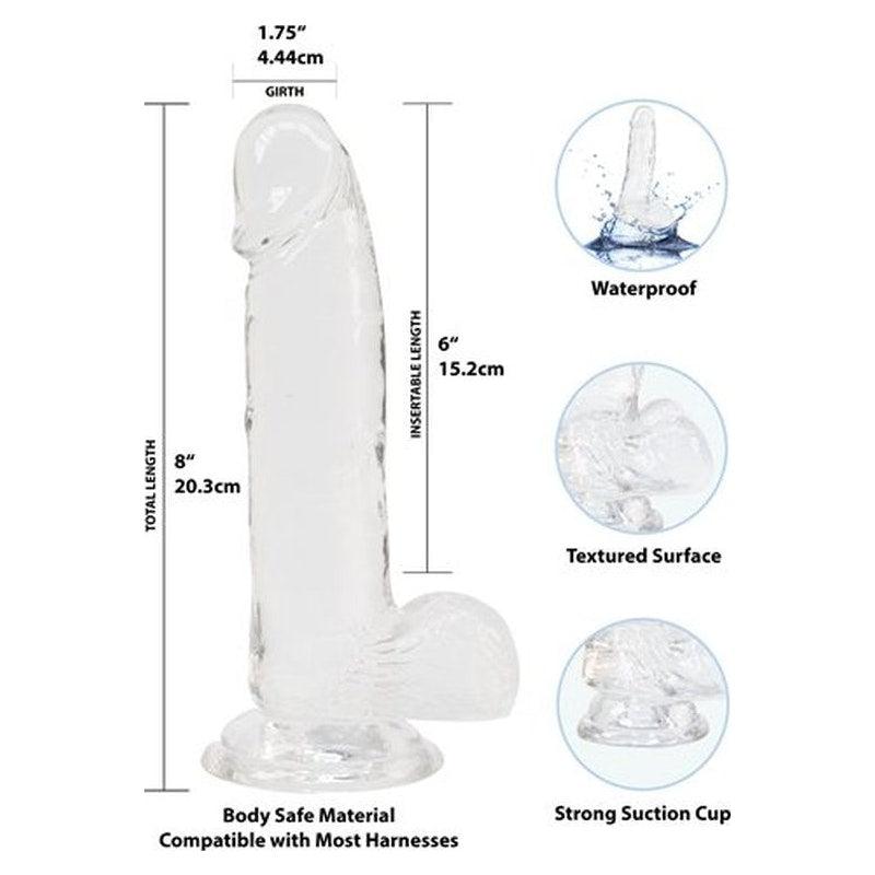 Crystal Dildo w Balls 8in Clear - Adult Toys