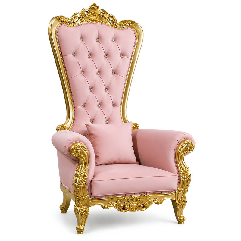 Domina Throne Chair Gold Frame Pink Velvet Cushion - Adult Toys