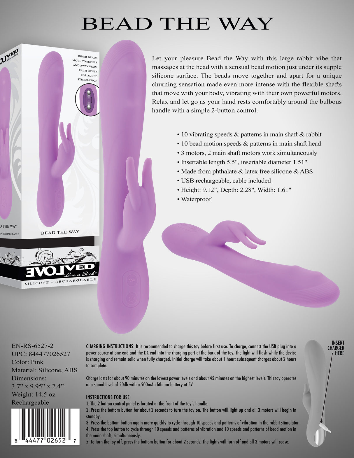 Evolved BEAD THE WAY - Pink Rechargeable Rabbit Vibrator - VIBRATORS