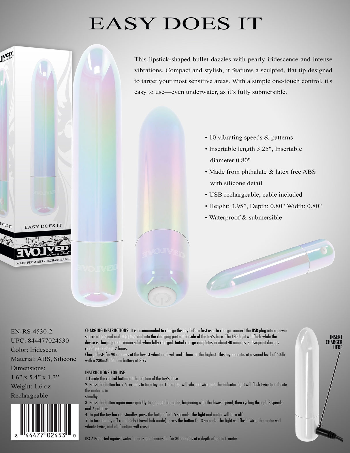 Evolved EASY DOES IT - Pearlescent White 10 cm Bullet - BULLETS & EGGS