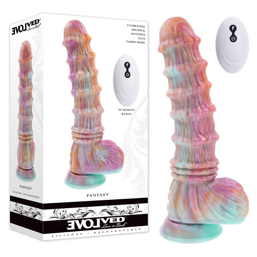 Evolved FANTASY - Multicoloured Vibrating Fantasy Dildo with Remote - DONGS