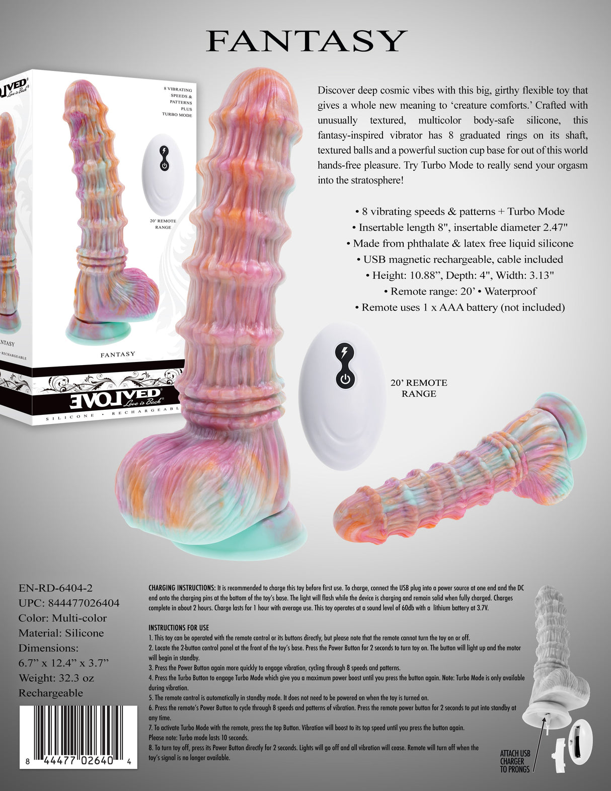 Evolved FANTASY - Multicoloured Vibrating Fantasy Dildo with Remote - DONGS