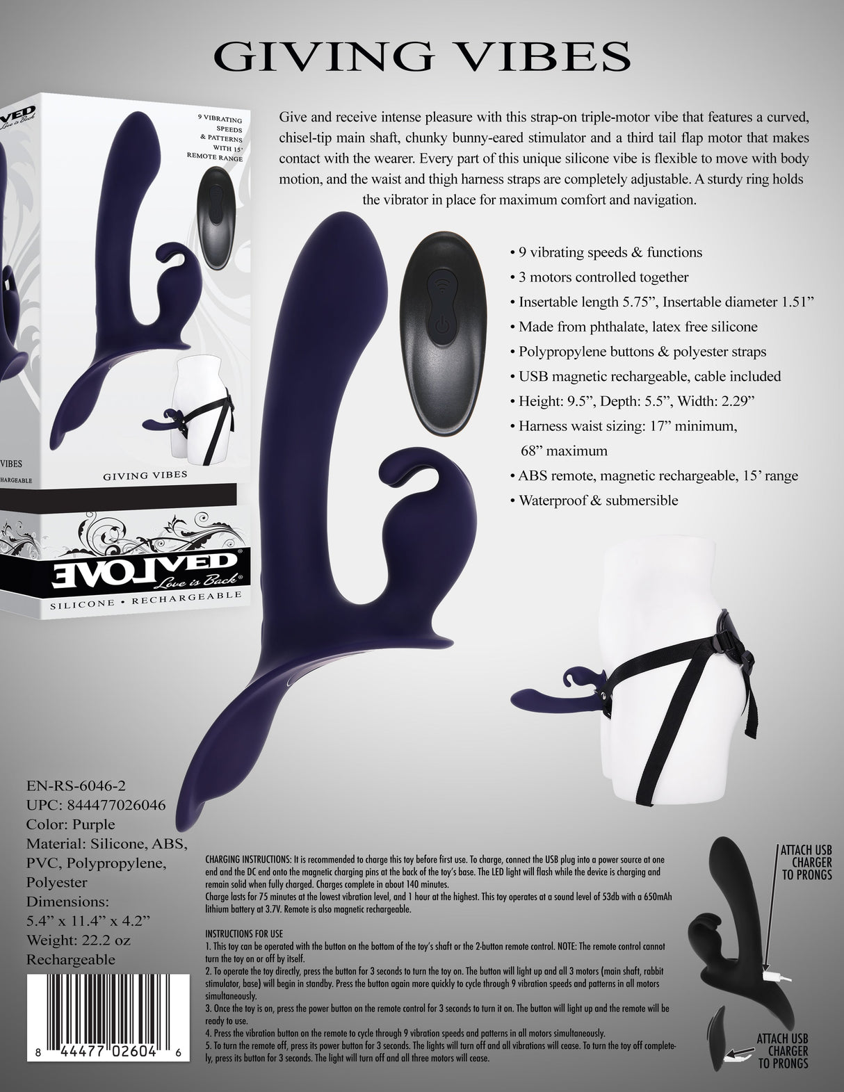 Evolved GIVING VIBES - Vibrating Strap - On with Remote - STRAP - ONS