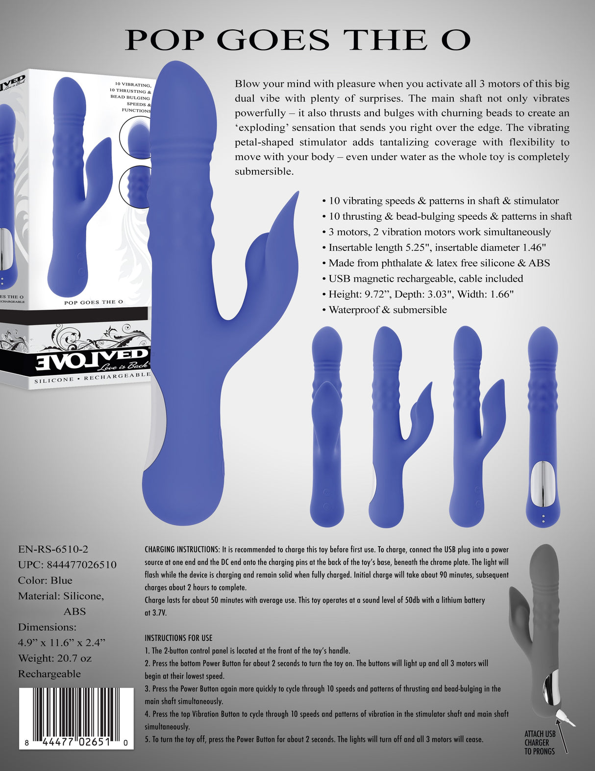 Evolved POP GOES THE O - Thrusting & Bulging Rabbit Vibrator - VIBRATORS