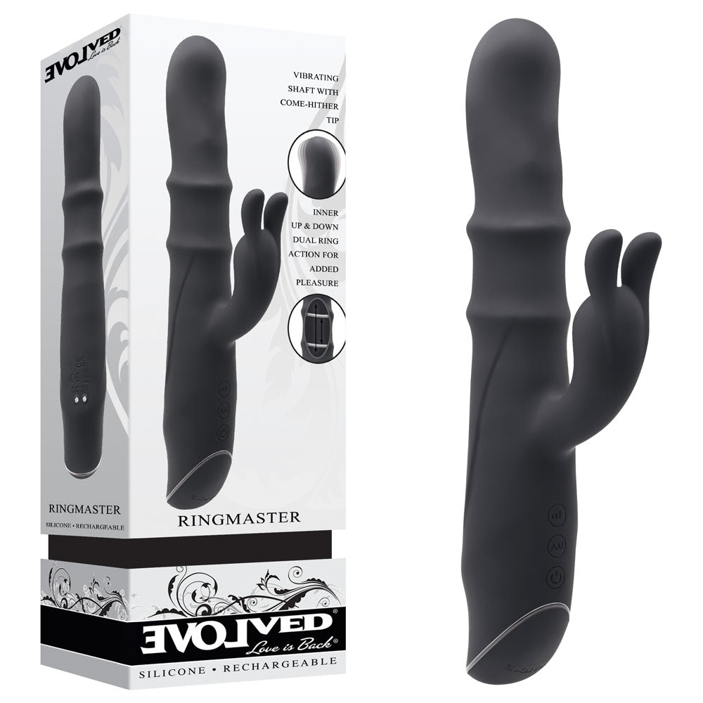 Evolved RINGMASTER - Black 23.1 cm USB Rechargeable Rabbit Vibrator - VIBRATORS