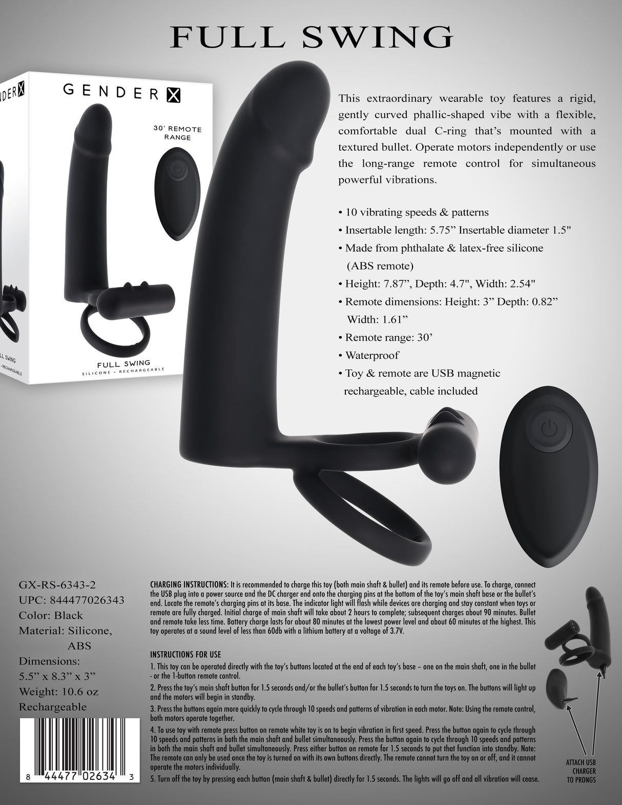 Gender X FULL SWING - Vibrating Cock Ring with Double Penetrator - COCK RINGS