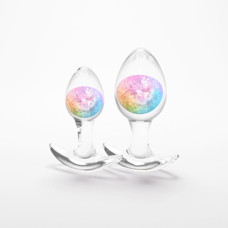 Glams Cosmic 2pc Kit - Clear/Rainbow Butt Plugs - Set of 2 Sizes - ANAL TOYS