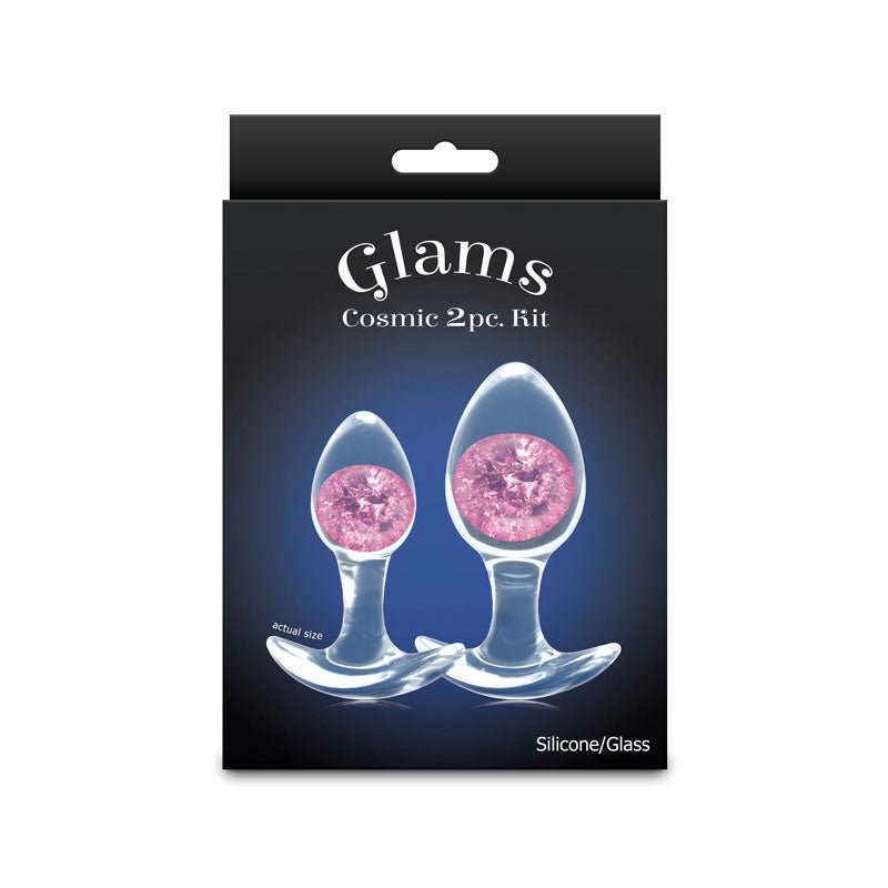 Glams Cosmic 2pc Kit - Pink - Clear/Pink Butt Plugs - Set of 2 Sizes - ANAL TOYS