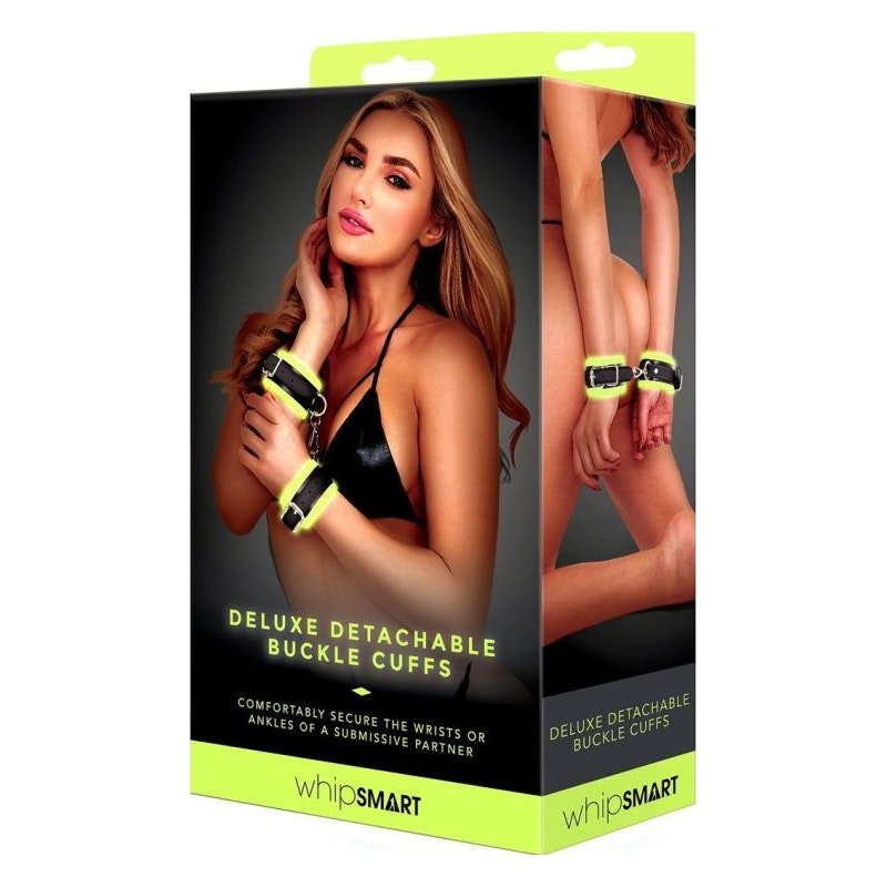 Glow In The Dark Deluxe Buckle Cuffs Black - Adult Toys