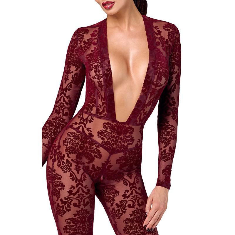 Kink Royal V Neck Catsuit Red - Lingerie