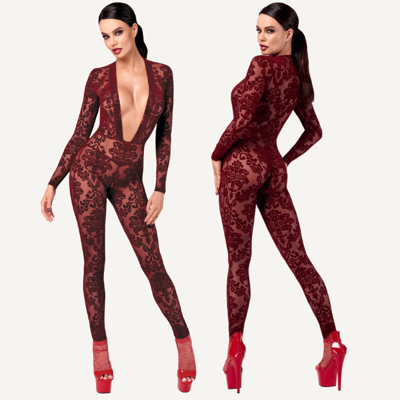 Kink Royal V Neck Catsuit Red - Lingerie