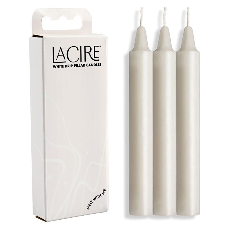 LaCire Drip Pillar Candles - White - White Drip Candles - Set of 3 - CANDLES