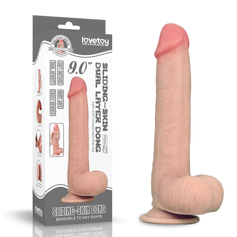Lovetoy Sliding Skin Dual Layer Dildo – 9 Inch Realistic TPE Dong - DONGS