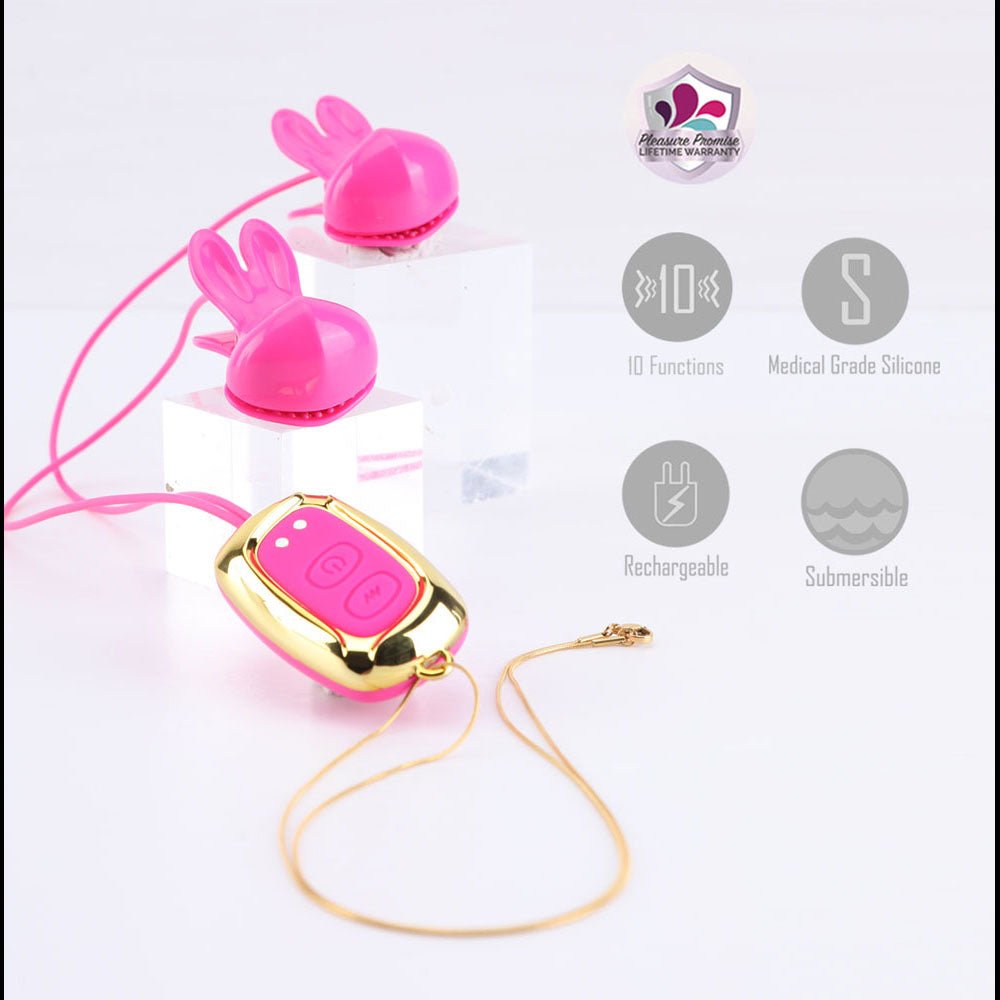 Maia MOLLI - Pink Vibrating Nipple Clamps & Necklace - BONDAGE - TOYS