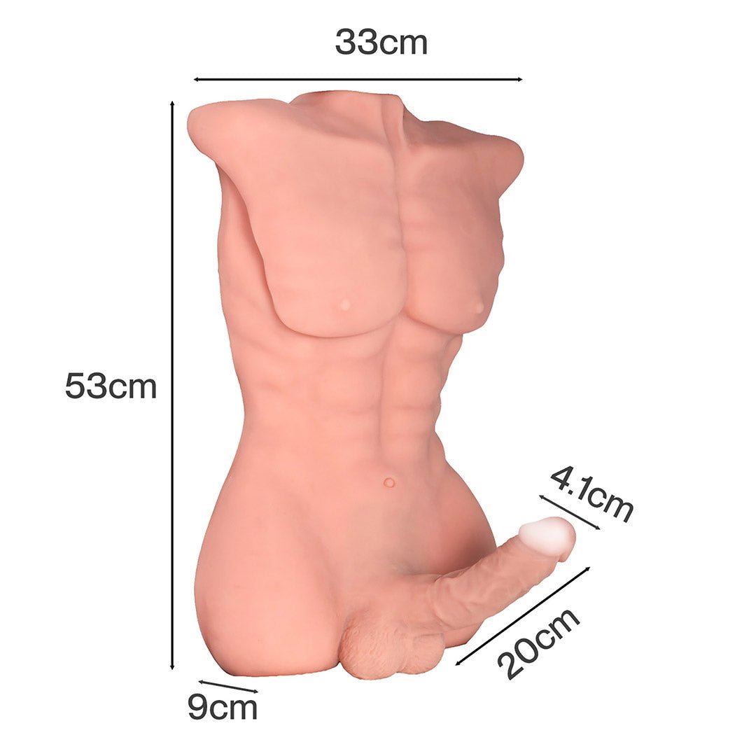 Male Sex Doll Torso With 8 Inch Dildo Muscular Abs Realistic TPE - Sex Doll