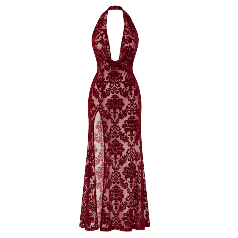 Masquerade Lace Gown Dress Burgundy - Lingerie