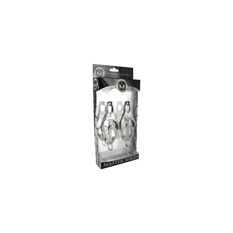 Master Series Ringed Monarch Chrome Nipple Clamps with O - Ring - Adult Toys