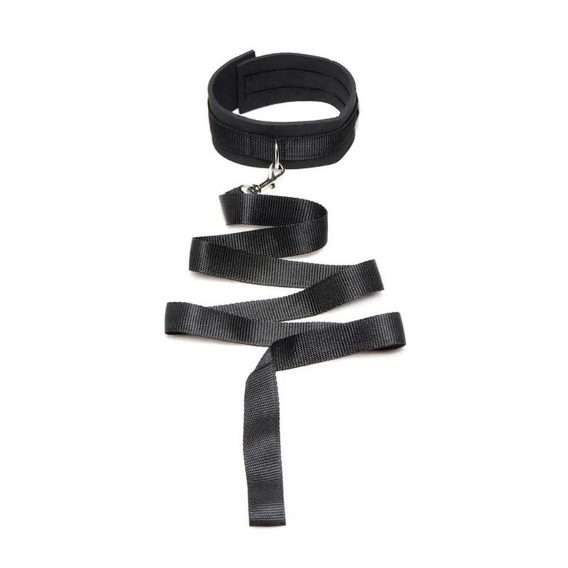 Neoprene Collar And Leash Set Black - Adult Toys