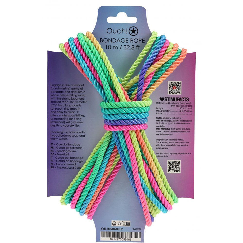 OUCH! Bondage Rope - 10 M Multicolour - BONDAGE - TOYS