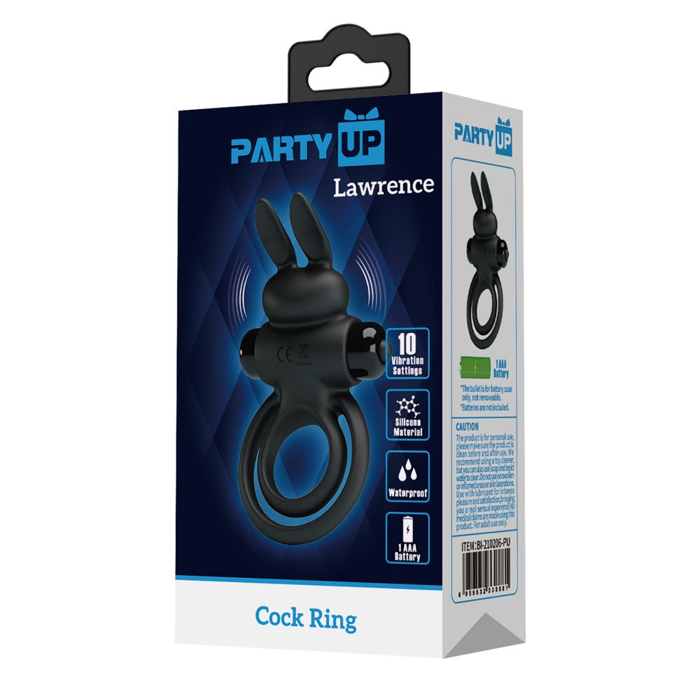 Party Up LAWRENCE Vibrating Cock Ring - Black - COCK RINGS