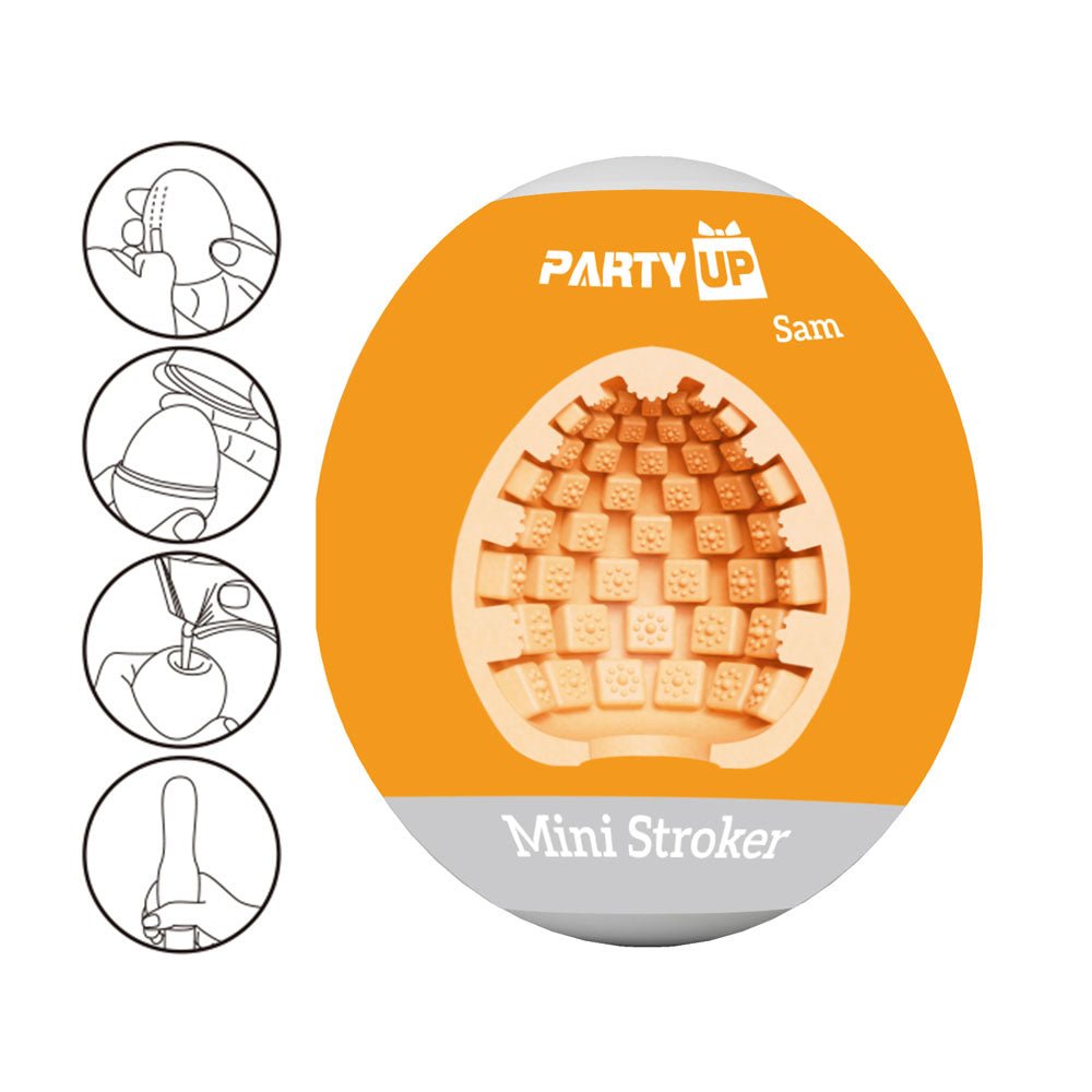 Party Up SAM Mini Stroker – Flesh TPR Ribbed Male Masturbator - MASTURBATORS
