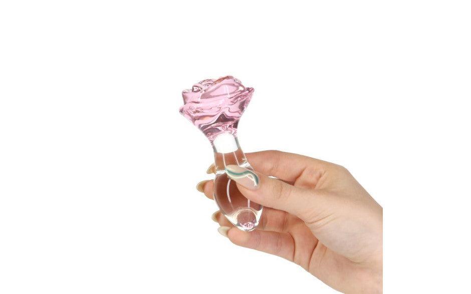 Pillow Talk Rosy Luxurious Glass Anal Plug w Clear Gem - Adult Toys