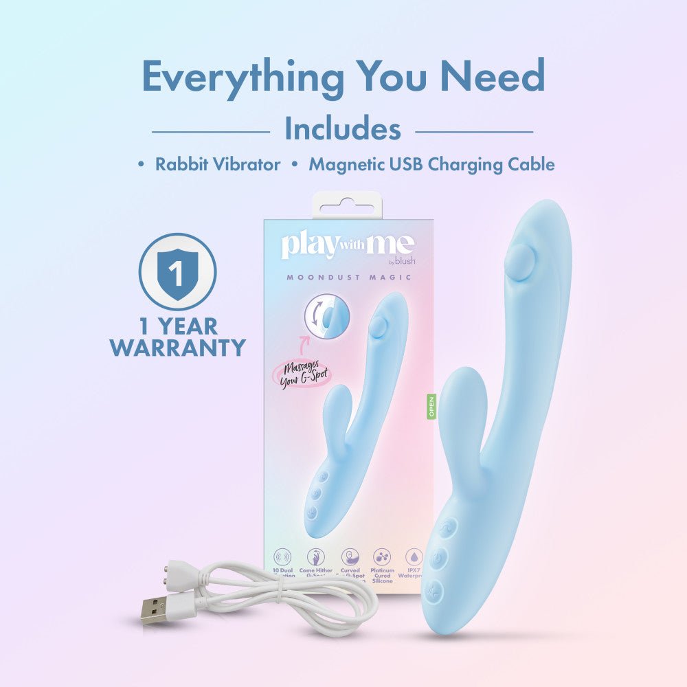 Play With Me - Moondust Magic - Blue 20.3 cm USB Rechargeable Rabbit Vibrator - VIBRATORS