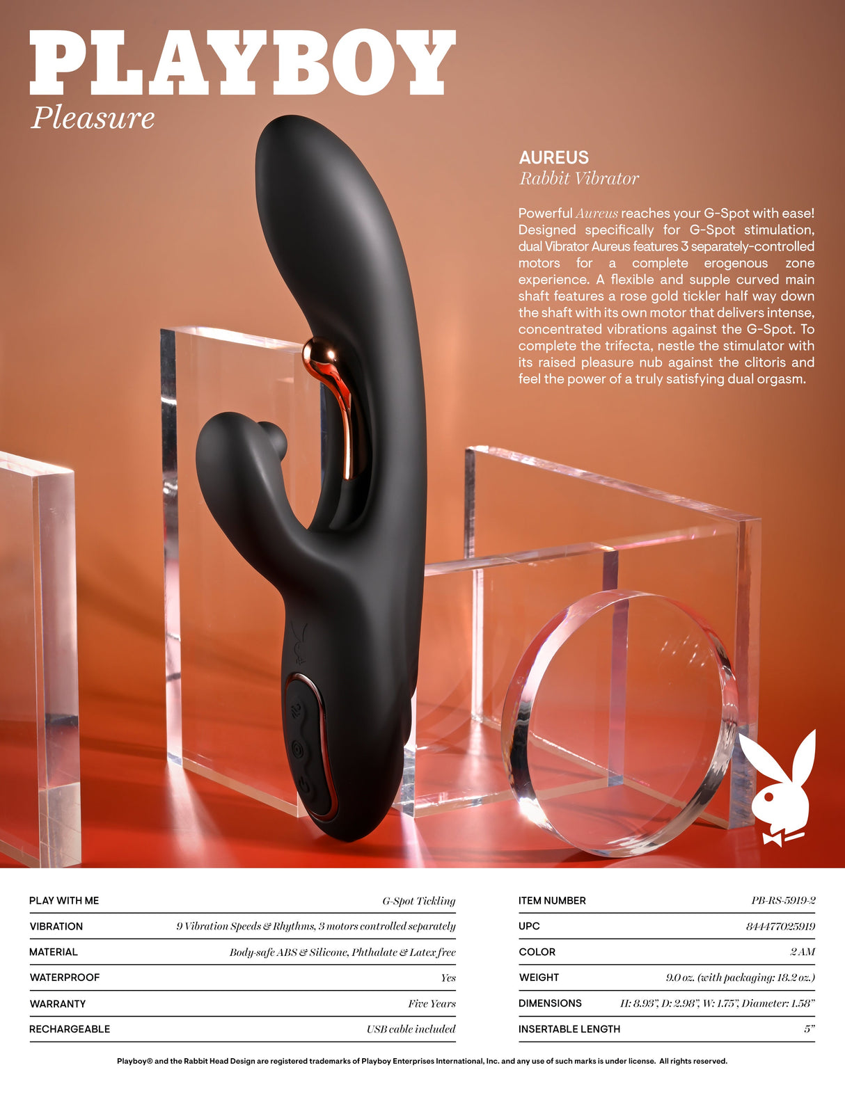 Playboy Pleasure AUREUS Rabbit with Internal Flicker - VIBRATORS